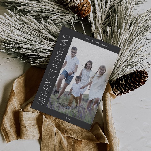 CHARLIE Grey Family Photo Boho Merry Christmas Holiday Card (CHARLIE Gray Family Photo Boho Merry Christmas Holiday Card)
