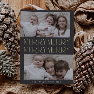 CHARLIE Grey Foil Photo Fun Merry Merry Christmas Holiday Card