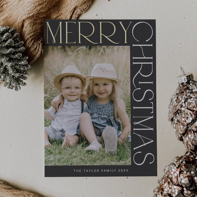 CHARLIE Grey Gold Foil Fun Photo Merry Christmas Foil Holiday Card (CHARLIE Gray Gold Foil Fun Photo Merry Christmas Foil Holiday Card)