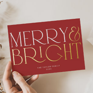 CHARLIE Red Foil Merry Bright Family Christmas Holiday Card