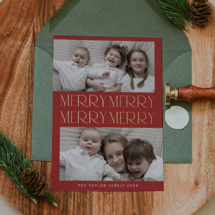 CHARLIE Red Foil Photo Fun Merry Merry Christmas Holiday Card