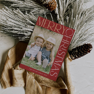 CHARLIE Red Gold Foil Fun Photo Merry Christmas Holiday Card