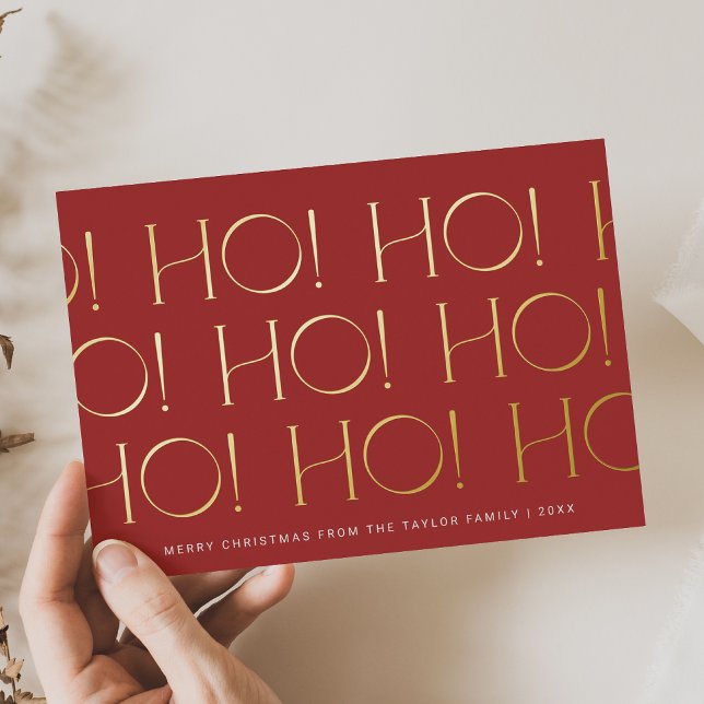 CHARLIE Red Gold Foil Ho Ho Ho Family Christmas Foil Holiday Card (CHARLIE Red Gold Foil Ho Ho Ho Family Christmas Foil Holiday Card)