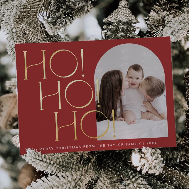 CHARLIE Red Gold Foil Ho Ho Ho Photo Christmas Foil Holiday Card (CHARLIE Red Gold Foil Ho Ho Ho Photo Christmas Foil Holiday Card)