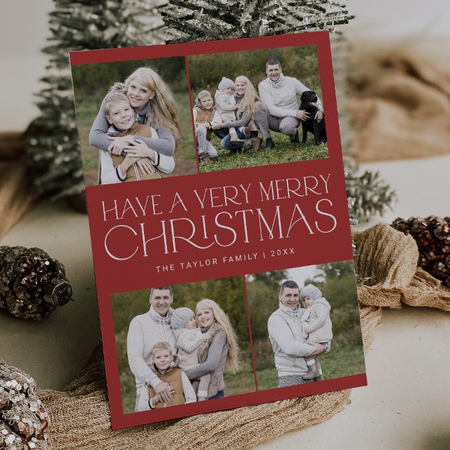 CHARLIE Red Simple Family Multi Photo Christmas Holiday Card (CHARLIE Red Simple Family Multi Photo Christmas Holiday Card)