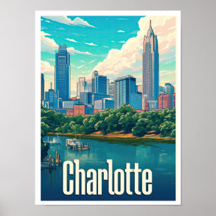 Charlotte Art Vintage Travel Illustration Poster