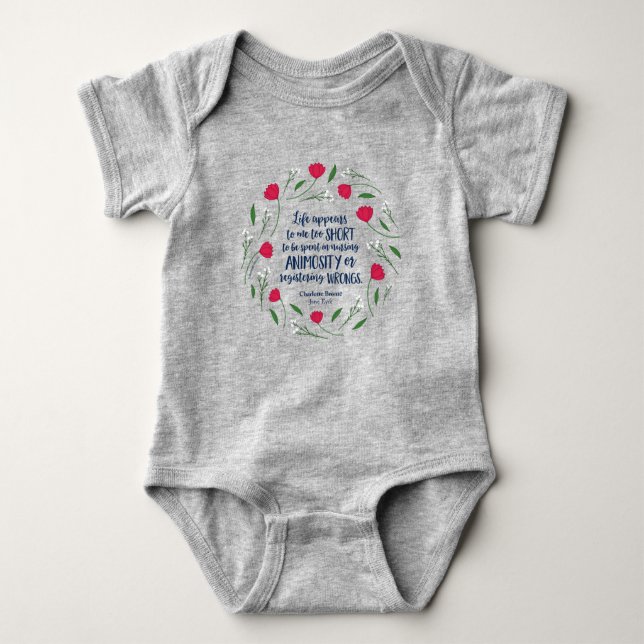 Charlotte Bronte Jane Eyre Floral Life Book Quote Baby Bodysuit (Front)