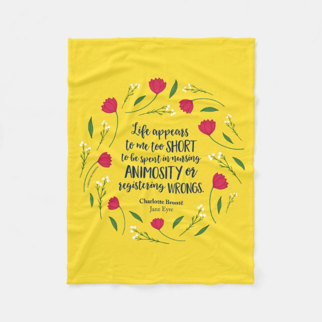 Charlotte Bronte Jane Eyre Floral Life Book Quote Fleece Blanket (Front)