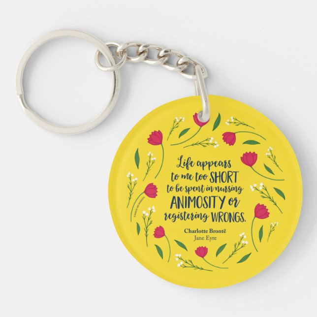 Charlotte Bronte Jane Eyre Floral Life Book Quote Key Ring (Front)