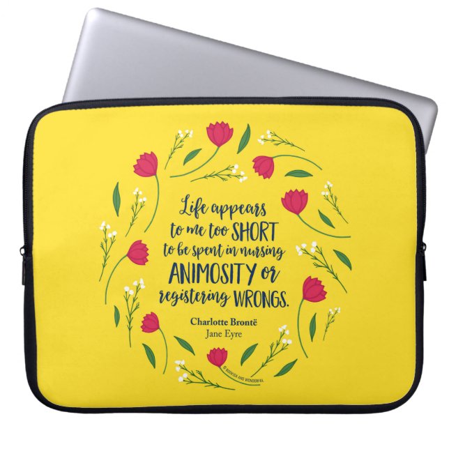 Charlotte Bronte Jane Eyre Floral Life Book Quote Laptop Sleeve (Front)