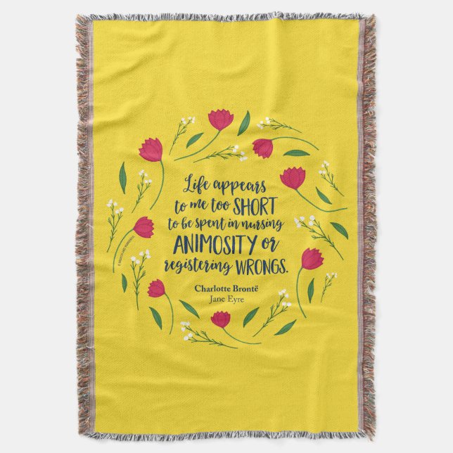 Charlotte Bronte Jane Eyre Floral Life Book Quote Throw Blanket (Front Vertical)