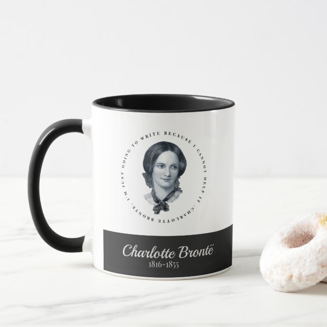 Charlotte Bronte Portrait and Quote Mug (With Donut)