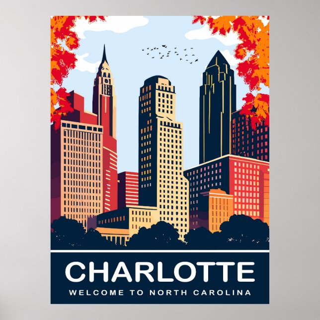Charlotte, City in Autumn, North Carolina, Travel Poster (Front)
