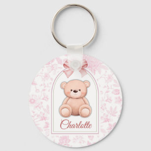 Charlotte   Custom Pink Teddy Bear Nursery Design  Key Ring