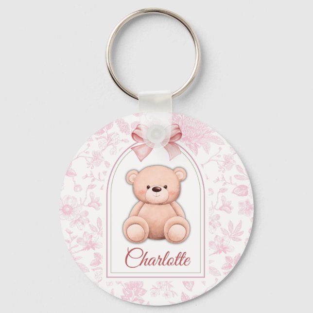 Charlotte | Custom Pink Teddy Bear Nursery Design  Key Ring (Front)