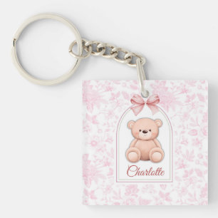 Charlotte   Custom Pink Teddy Bear Nursery Design  Key Ring