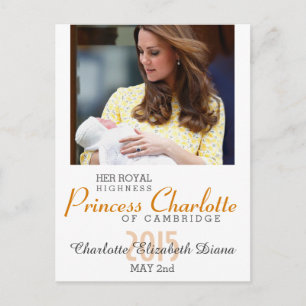 Charlotte Elizabeth Diana - British Will Kate Postcard