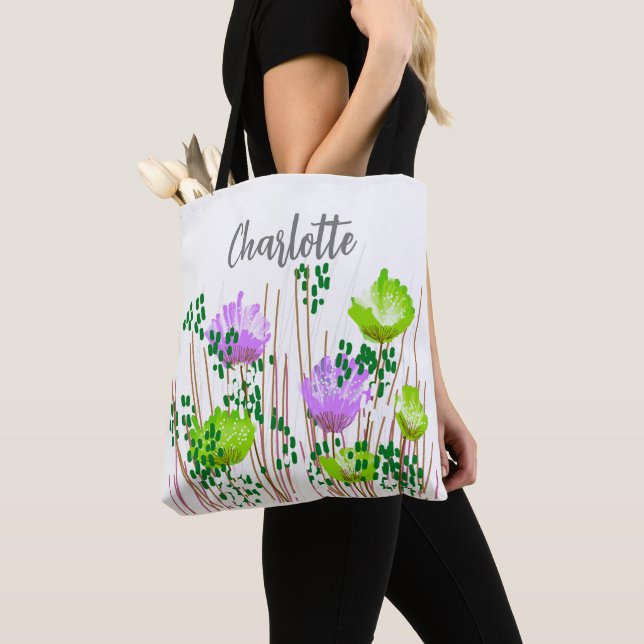 Charlotte Floral Monogram Tote Bag (Close Up)
