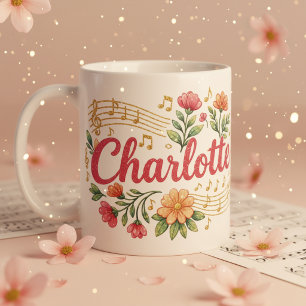 Charlotte Floral Music Lover Glitter Mug