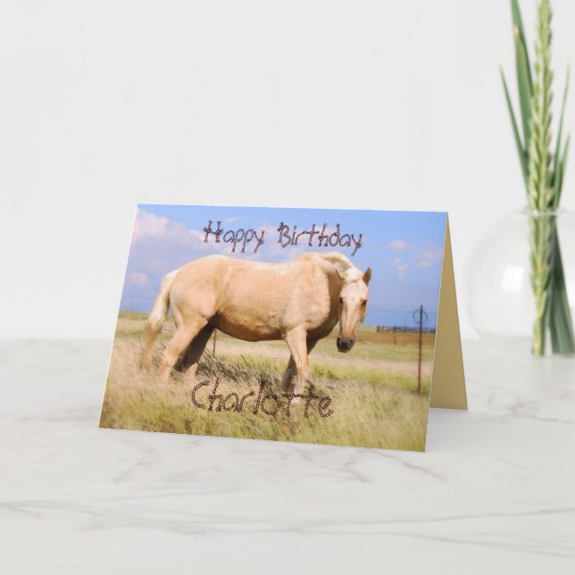Charlotte Happy Birthday Palomino Horse Card (Front)