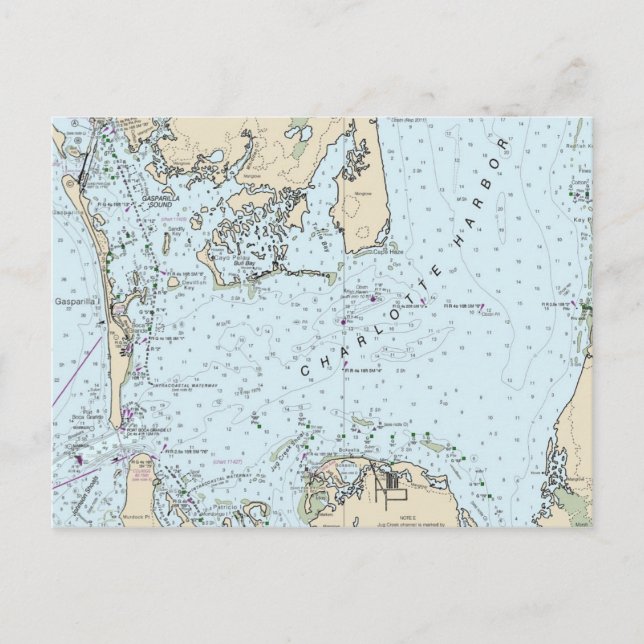 Charlotte Harbour Florida Nautical Map Postcard (Front)