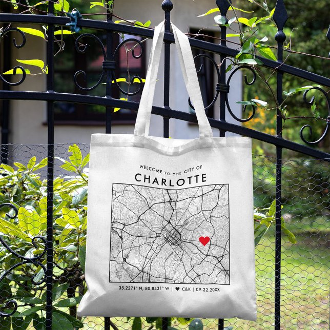 Charlotte Love Locator | City Map Wedding Welcome Tote Bag (The more complete visual of what your final tote bag would look like in real life.)