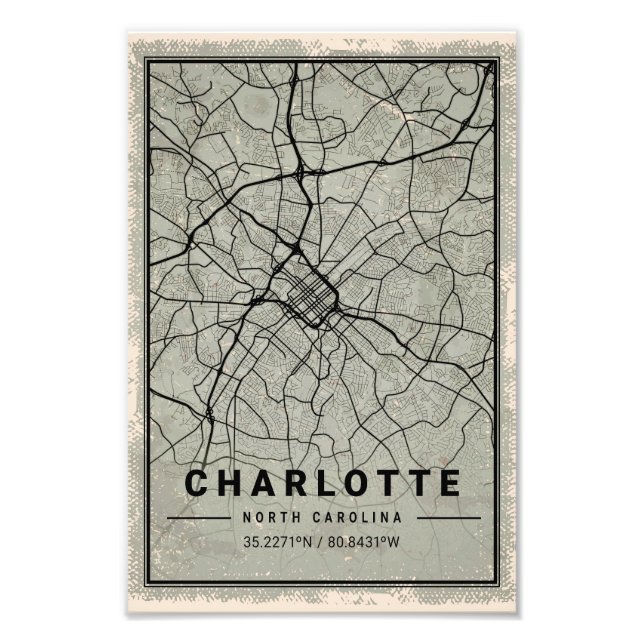 charlotte map print poster canvas |South carolina (Front)