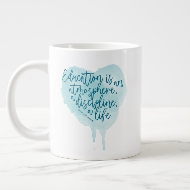 Charlotte Mason Quote Blue Watercolor Homeschool Large Coffee Mug (Left)