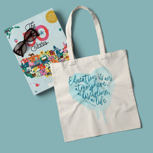 Charlotte Mason Quote Blue Watercolor Homeschool Tote Bag
