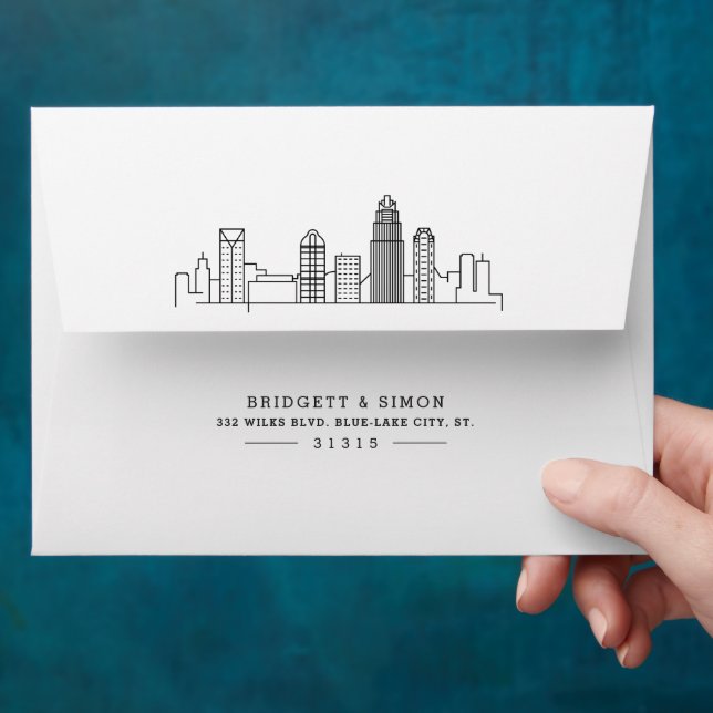 Charlotte Modern Deco Skyline | Pre-addressed Envelope (Hand)
