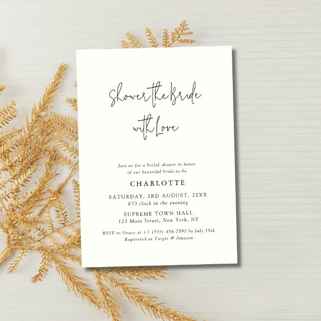 CHARLOTTE Modern Ivory Script Bridal Shower Invitation (Creator Uploaded)