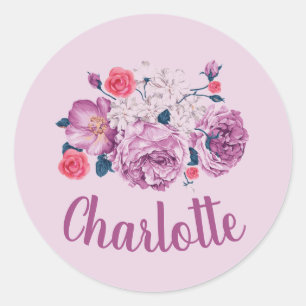 Charlotte Name Floral Custom Vintage Flower Rose Classic Round Sticker