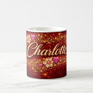 Charlotte Name Pink Hearts Gold Personalized Gift Coffee Mug
