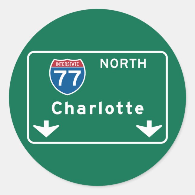 Charlotte, NC Road Sign Classic Round Sticker (Front)