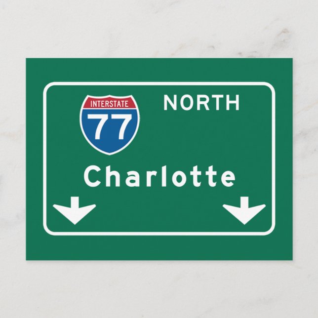 Charlotte, NC Road Sign Postcard (Front)