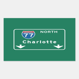 Charlotte, NC Road Sign Rectangular Sticker
