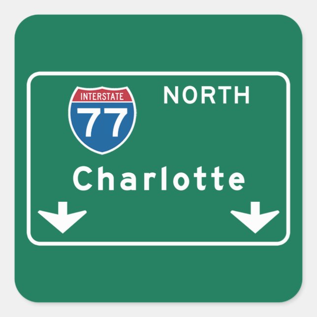 Charlotte, NC Road Sign Square Sticker (Front)