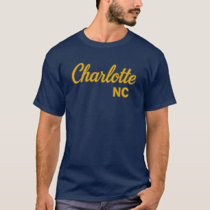 Charlotte NC Script Design – Bold Yellow & Navy T-Shirt
