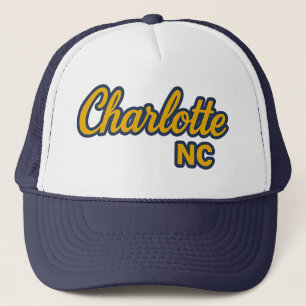 Charlotte NC Script Design – Bold Yellow & Navy  Trucker Hat