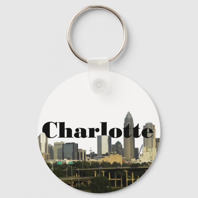 Charlotte NC Skyline with Charlotte in the Sky Key Ring (Front)