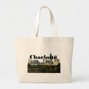 Charlotte NC Skyline with Charlotte in the Sky Large Tote Bag