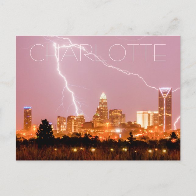 charlotte nc skyline with lightning postcard (Front)