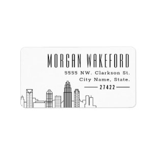 Charlotte, NC Stylised Skyline Large Label
