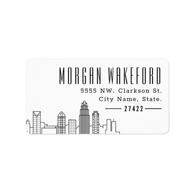 Charlotte, NC Stylised Skyline Large Label (Front)