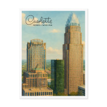 Charlotte NC Watercolor Skyline Travel Postcard