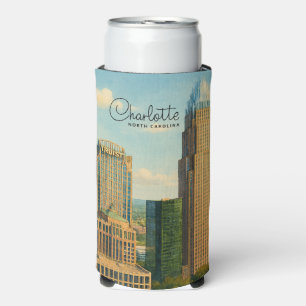 Charlotte NC Watercolor Skyline Travel Seltzer Can Cooler