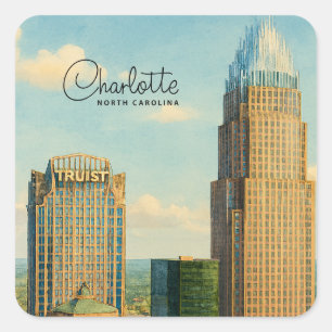 Charlotte NC Watercolor Skyline Travel Square Sticker