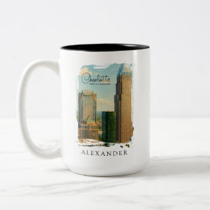 Charlotte NC Watercolor Skyline Travel Two-Tone Coffee Mug