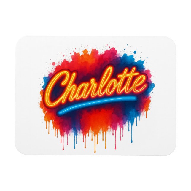Charlotte Neon Script – Street Art Splash Design Magnet (Horizontal)