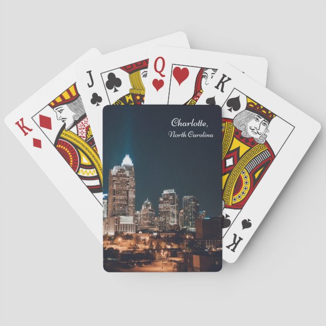 Charlotte North Carolina City Skyline Night Playing Cards (Back)